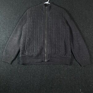 Boston Traders Vintage Mens Cable Knit Sherpa Lined Full Zip Sweater Gray Size L